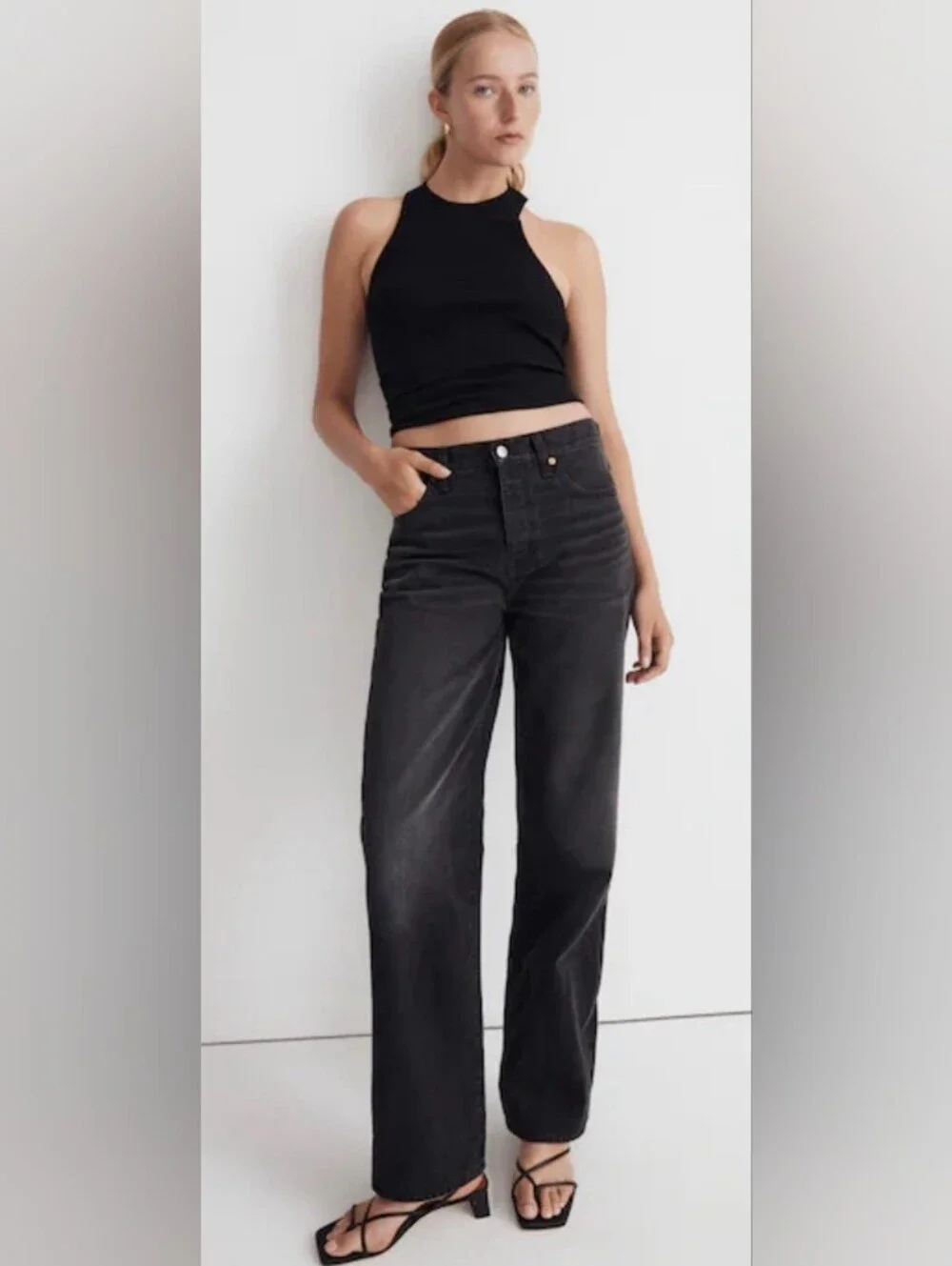 MADEWELL Low Slung Straight Jeans Washed Black Gray 27 runs big Perfect Conditio